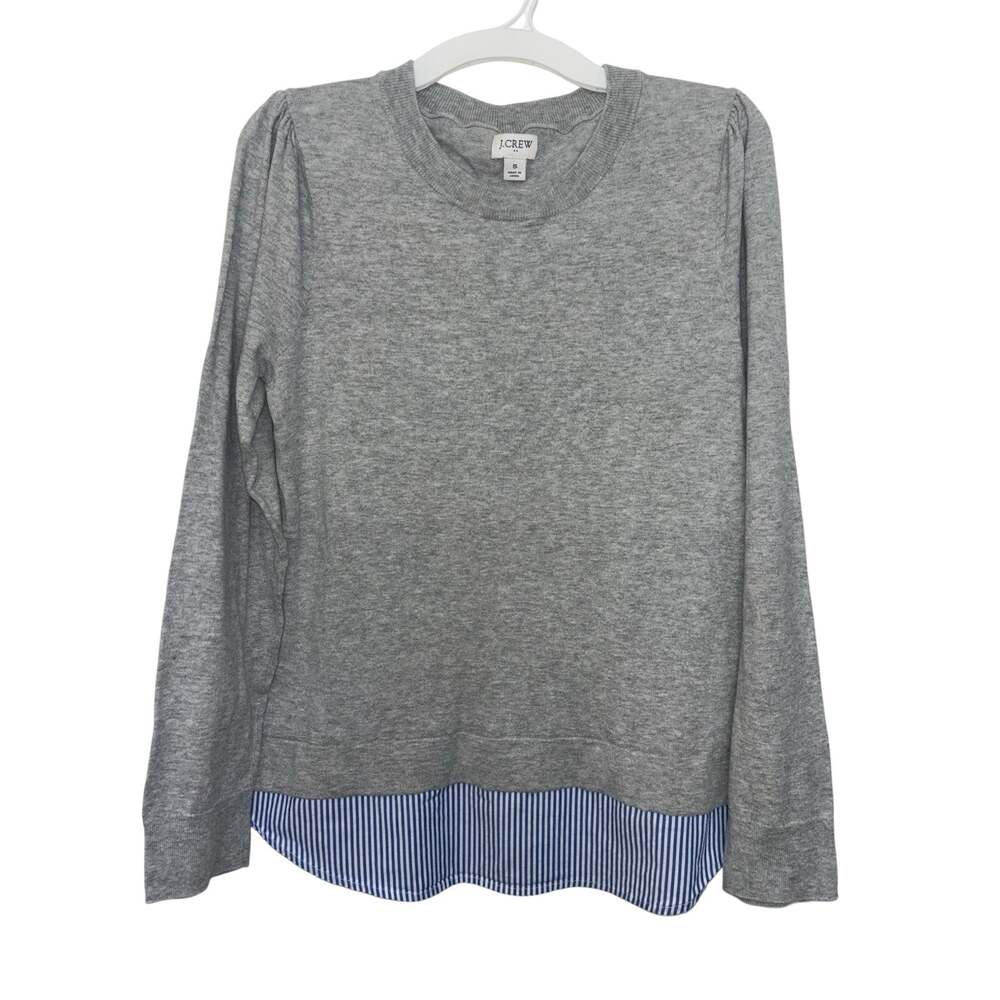 J Crew Gray Crewneck Sweater Split Hem Layered Look S Cotton Preppy